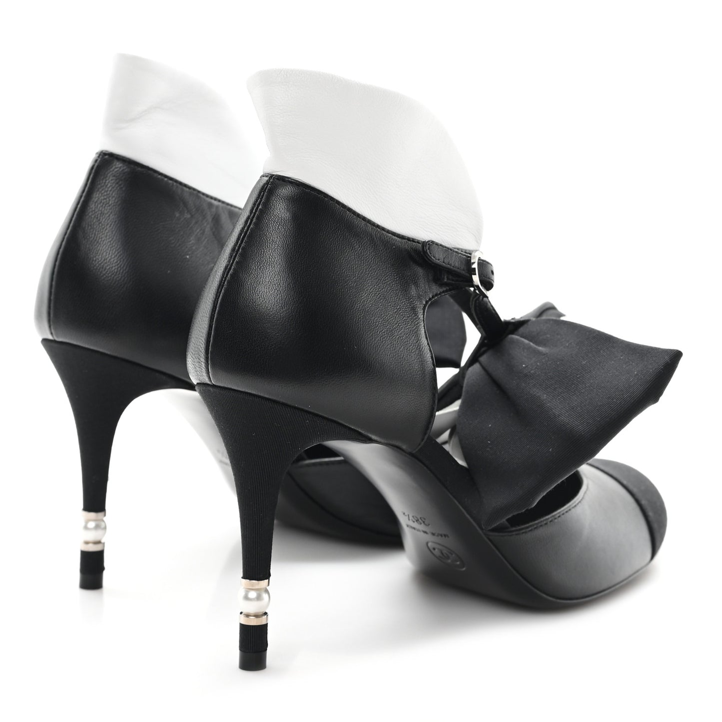 Lambskin Grosgrain Cap Toe Camellia Mary Jane Platform Pumps 38.5 Black