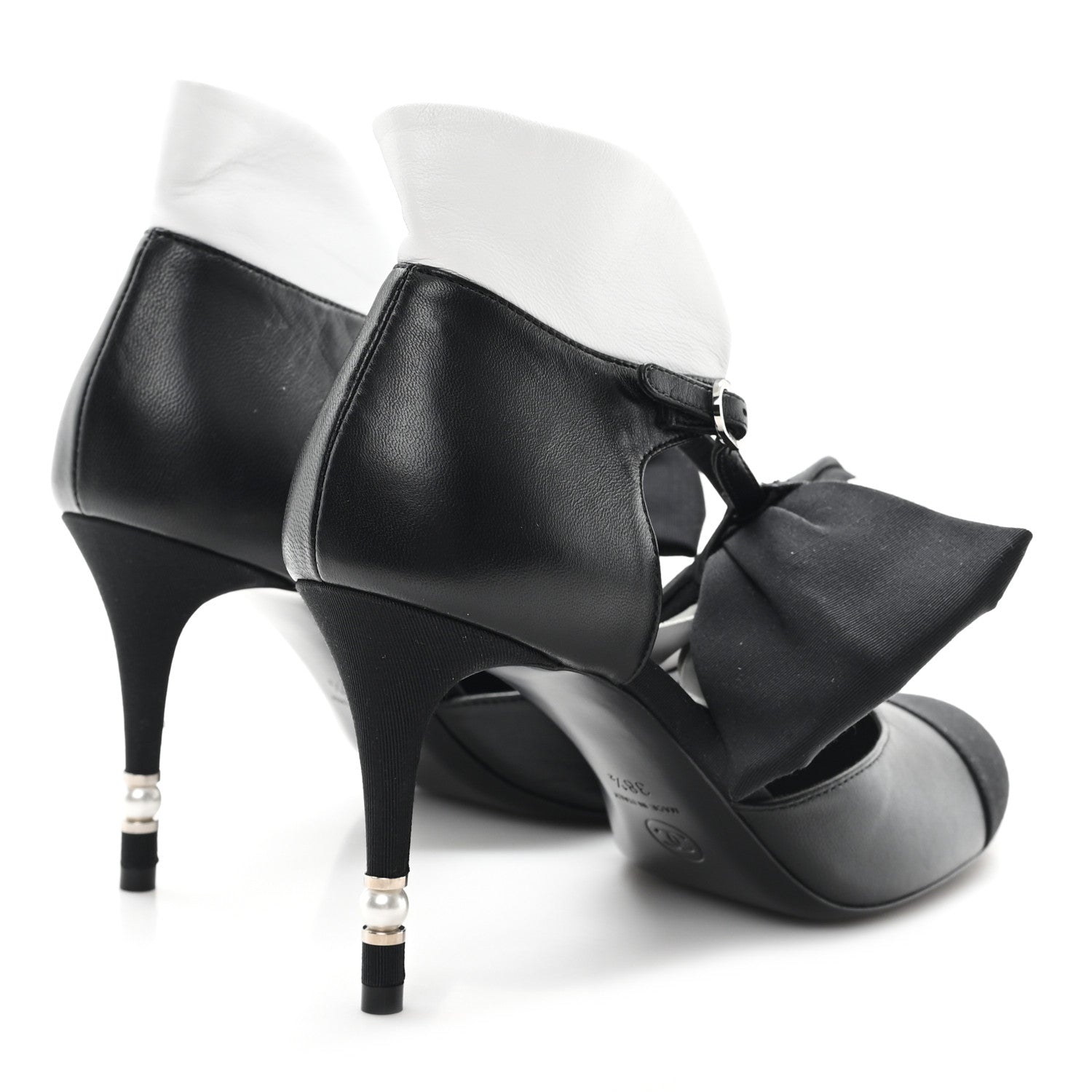 Chanel Lambskin Grosgrain Cap Toe Camellia Mary Jane Platform Pumps 38.5 Black 5 of 9