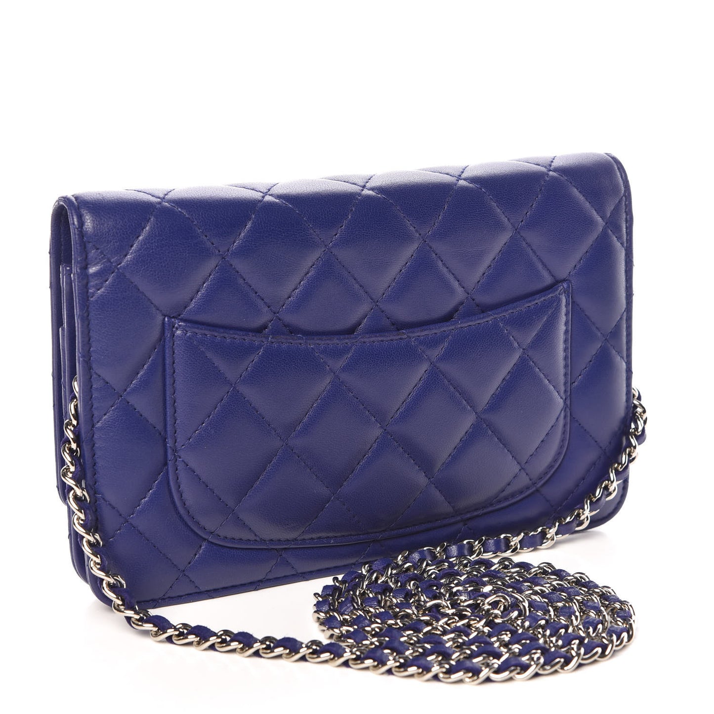 Lambskin Quilted Wallet On Chain WOC Dark Blue
