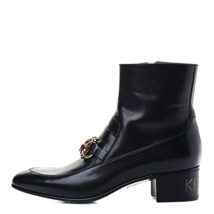 Gucci Goatskin Mens Kitten Chain Horsebit Ankle Boots 7.5 Black 1 of 6