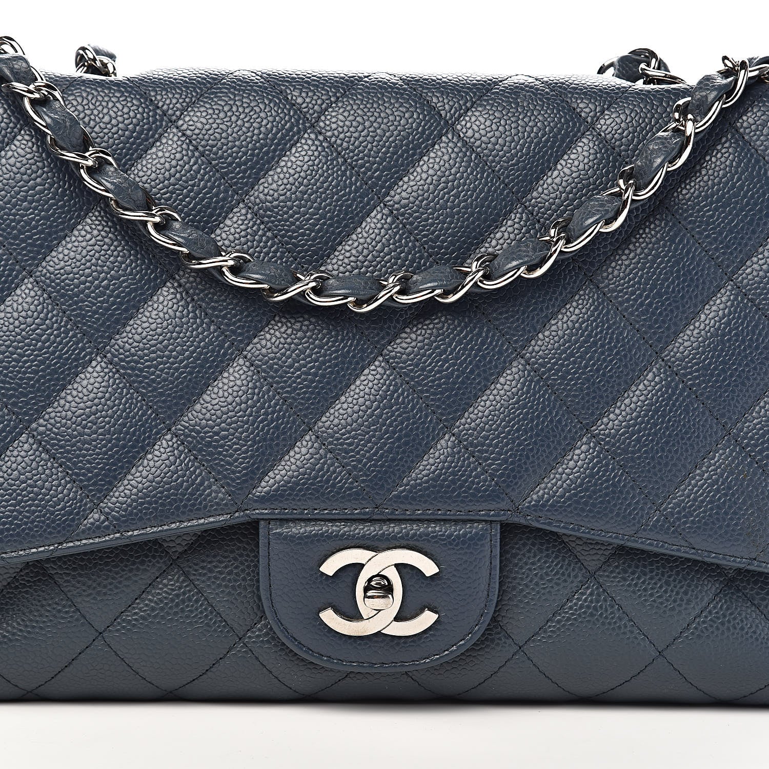 Chanel Caviar Quilted Jumbo Single Flap Dark Blue 17 of 18