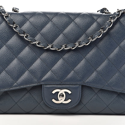 Chanel Caviar Quilted Jumbo Single Flap Dark Blue 17 of 18