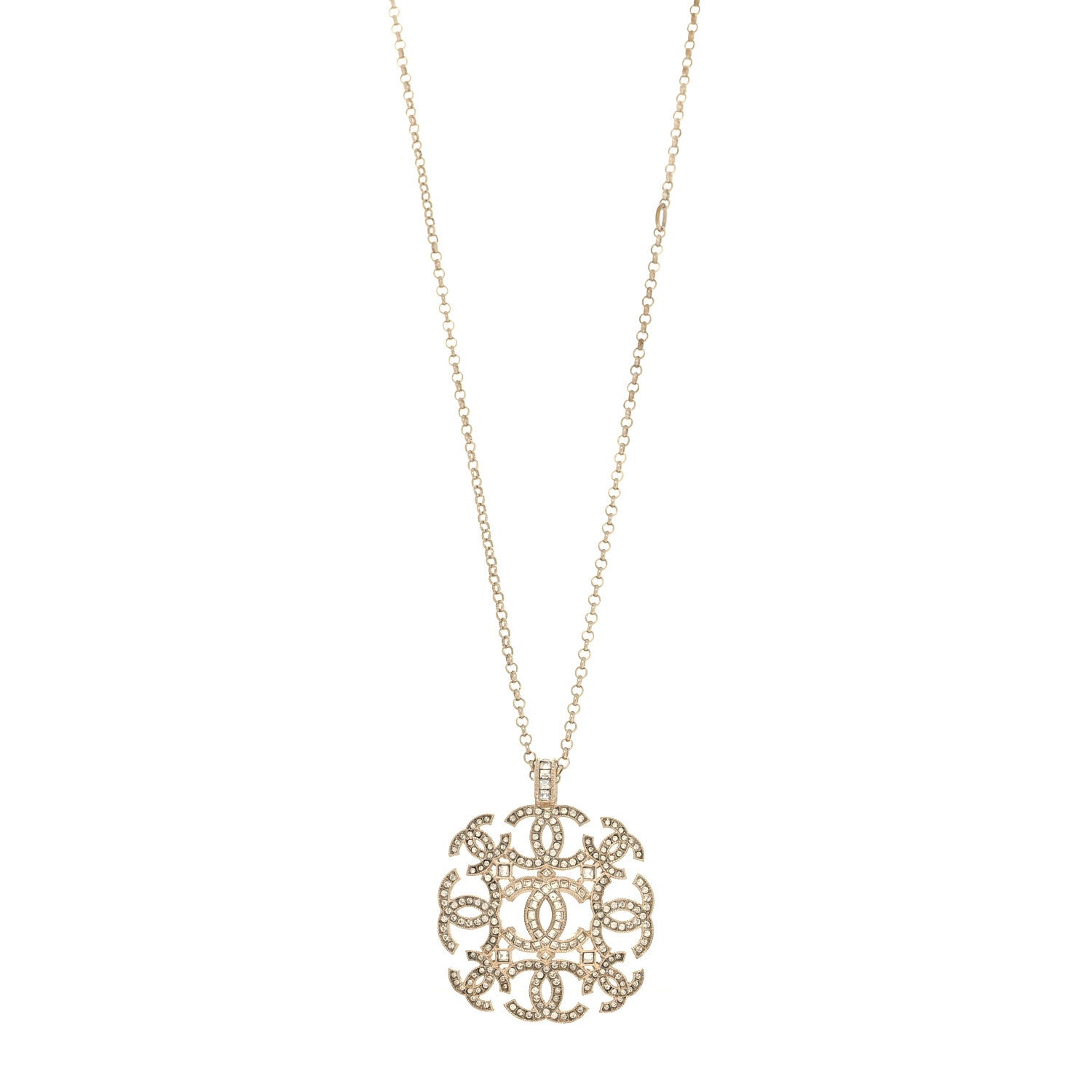 Chanel Crystal CC Pendant Necklace Gold 1 of 5