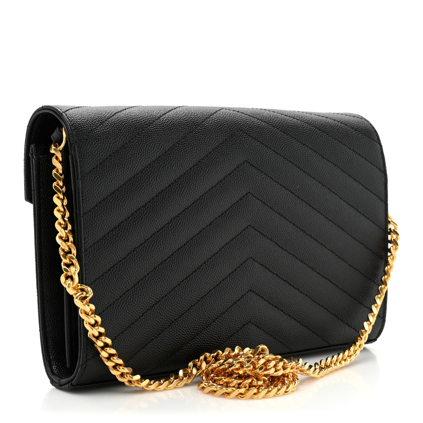 Grain De Poudre Matelasse Chevron Monogram Chain Wallet Black