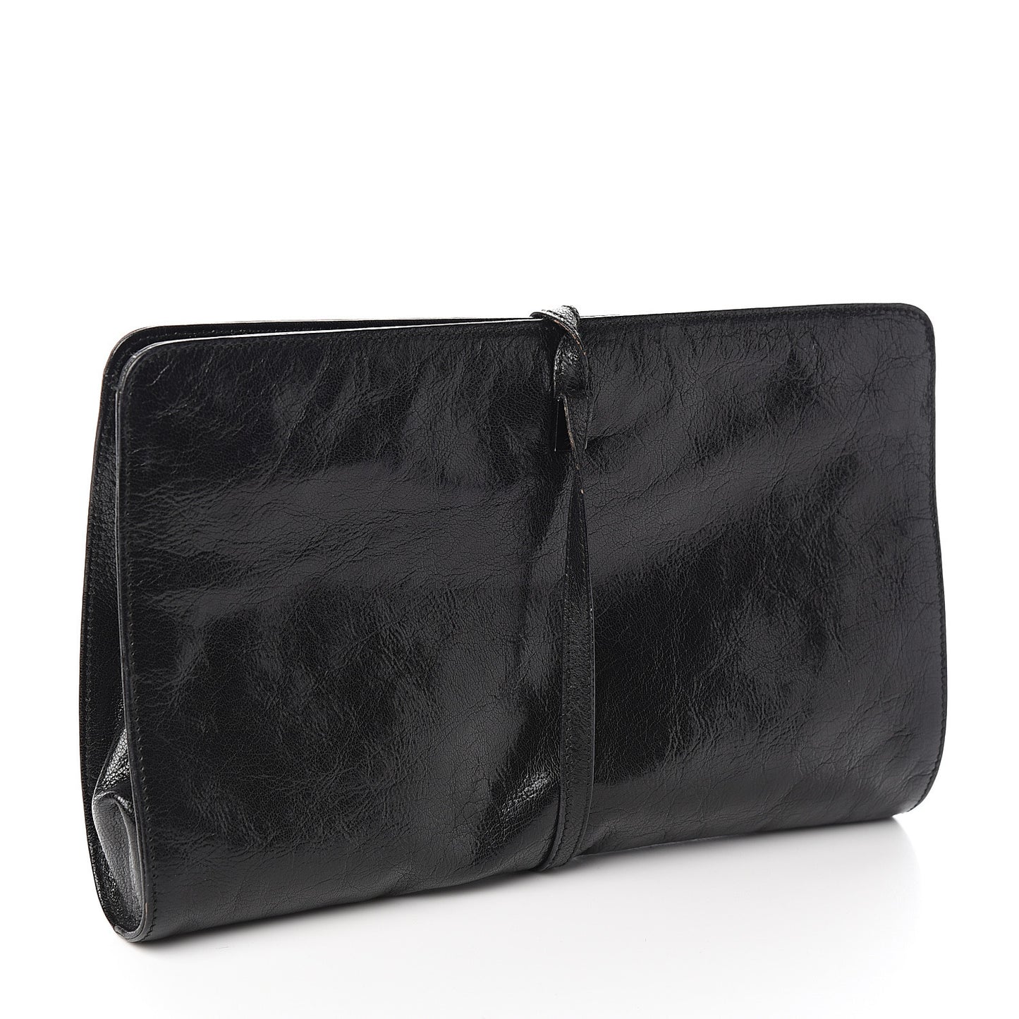 Textured Patent Fold-Over Clutch Black