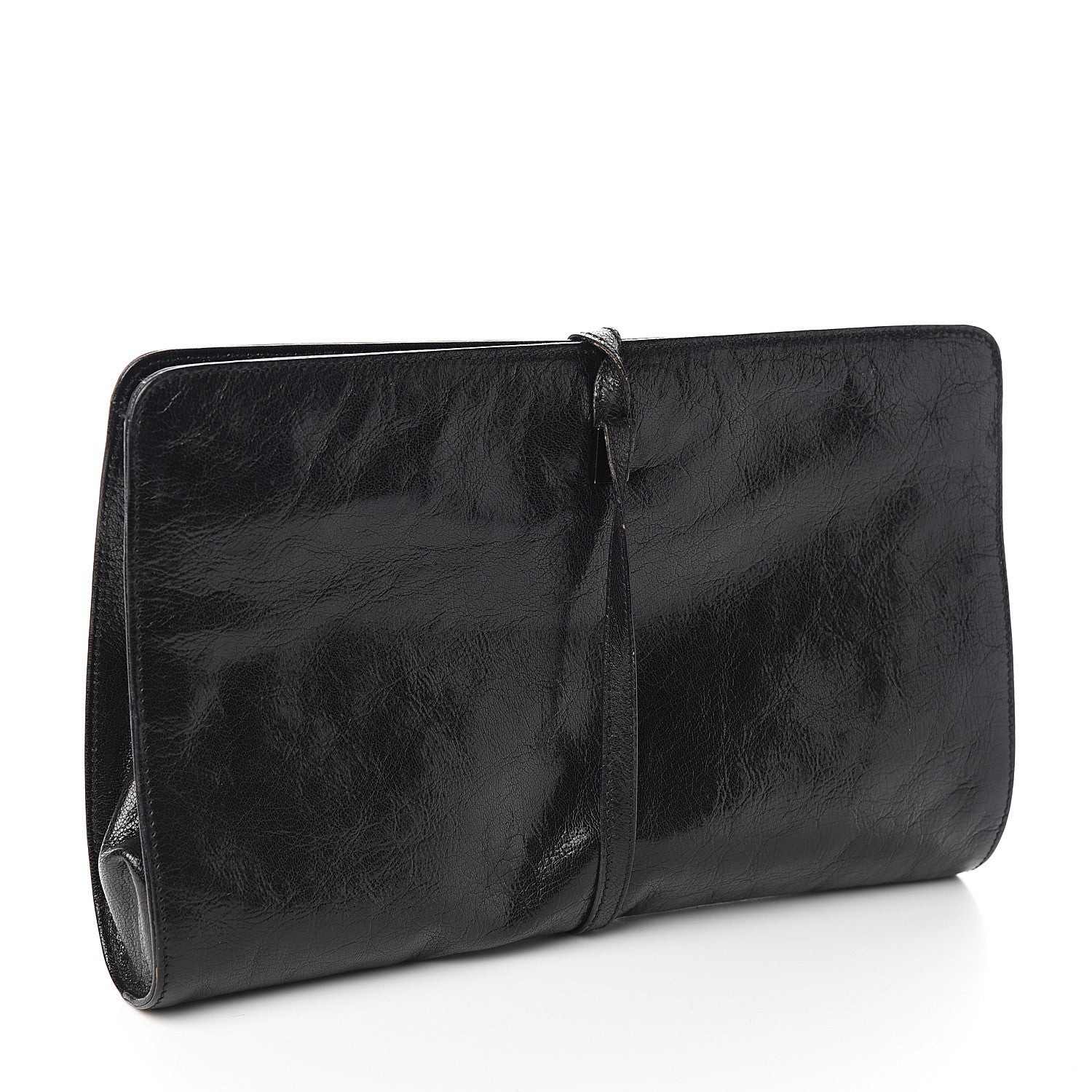 Saint Laurent Textured Patent Fold-Over Clutch Black 2 of 6