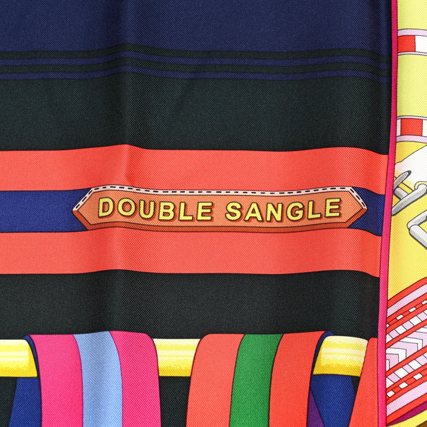 Silk Double Sangle Scarf 90 Marine Jaune Vif Multicolor