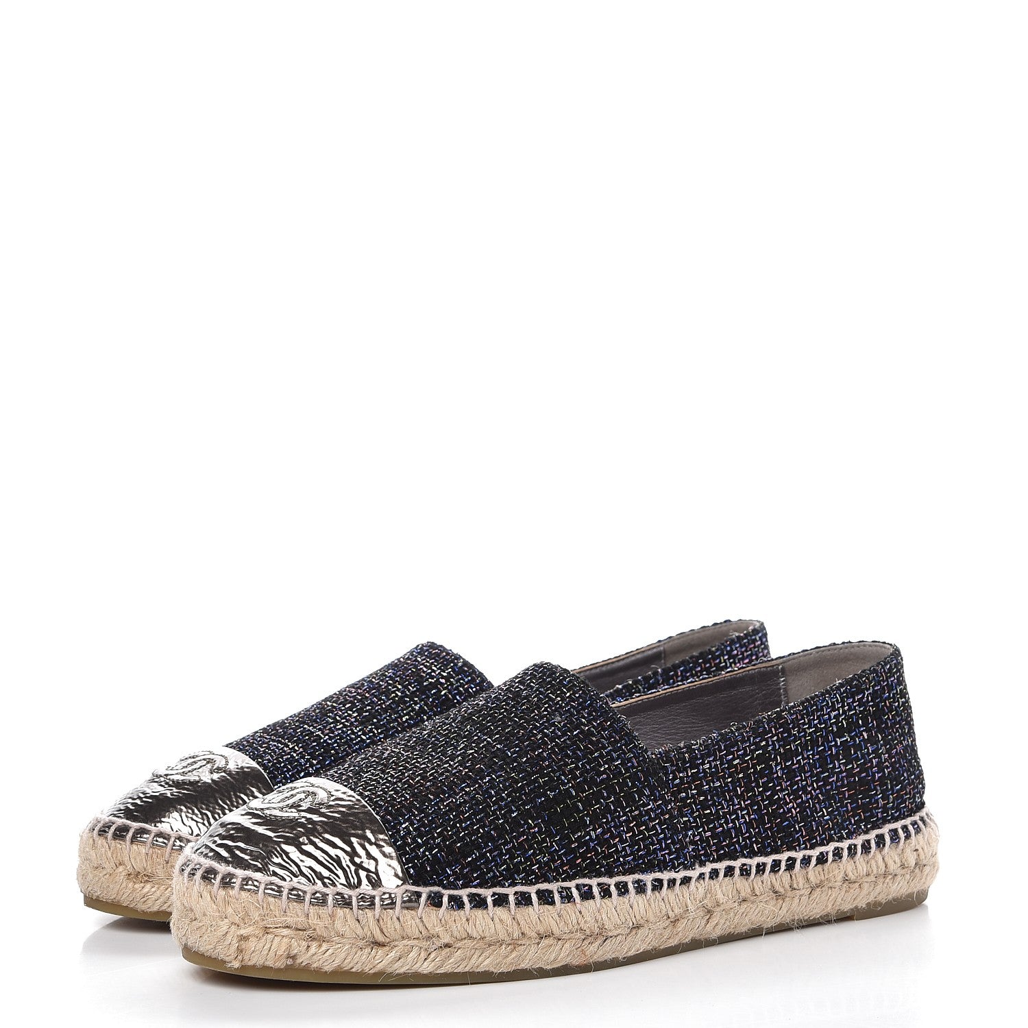 Chanel Tweed Patent Goatskin CC Espadrilles 40 Black 3 of 10