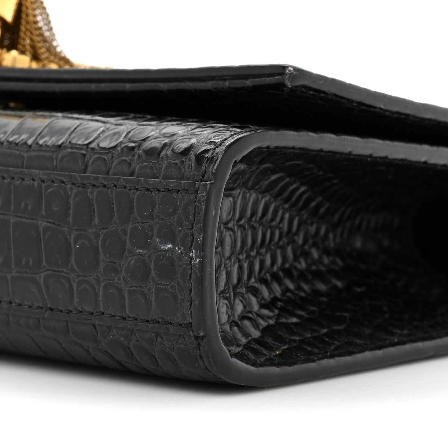 Calfskin Crocodile Embossed Medium Classic Monogram Kate Tassel Satchel Black