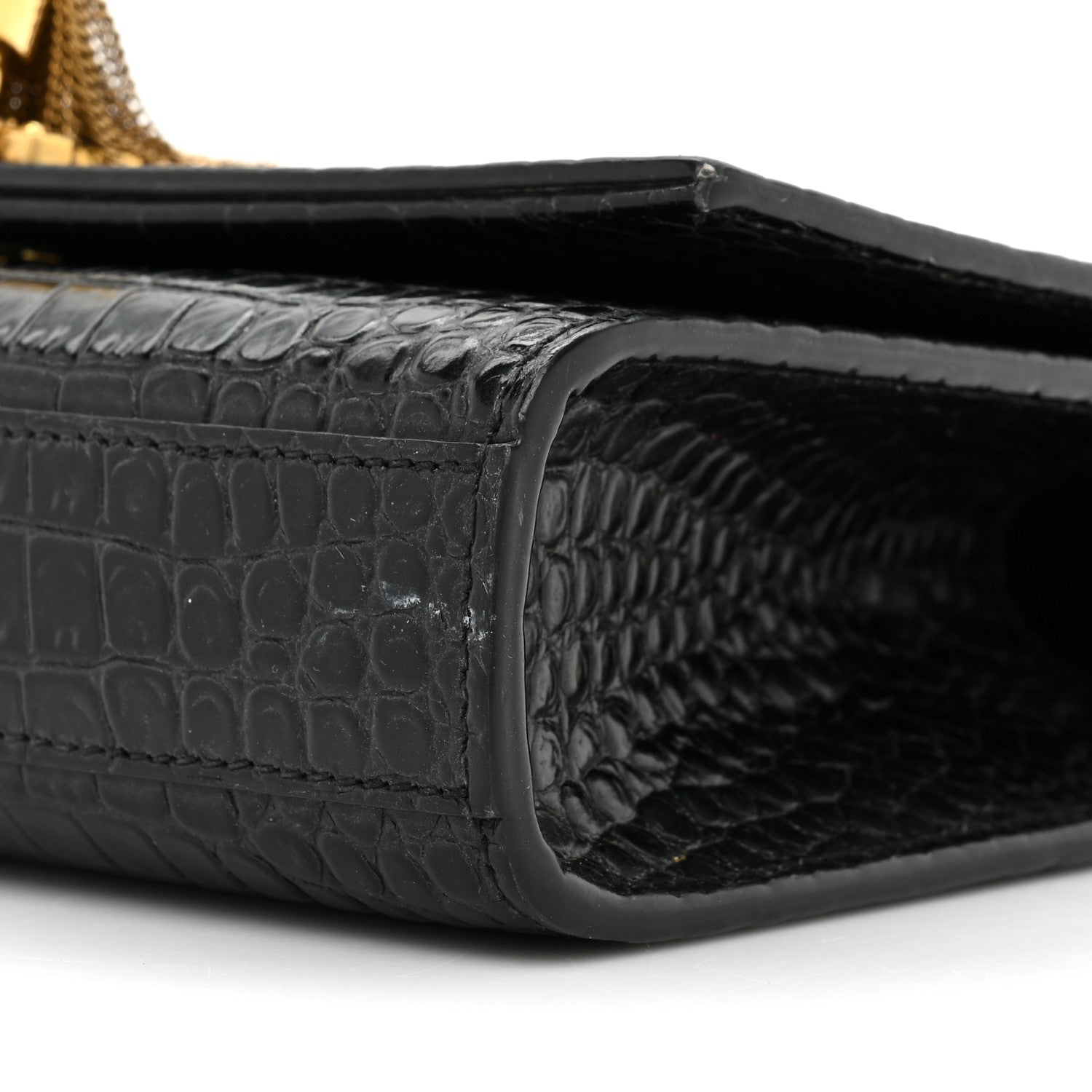 Saint Laurent Calfskin Crocodile Embossed Medium Classic Monogram Kate Tassel Satchel Black 7 of 19