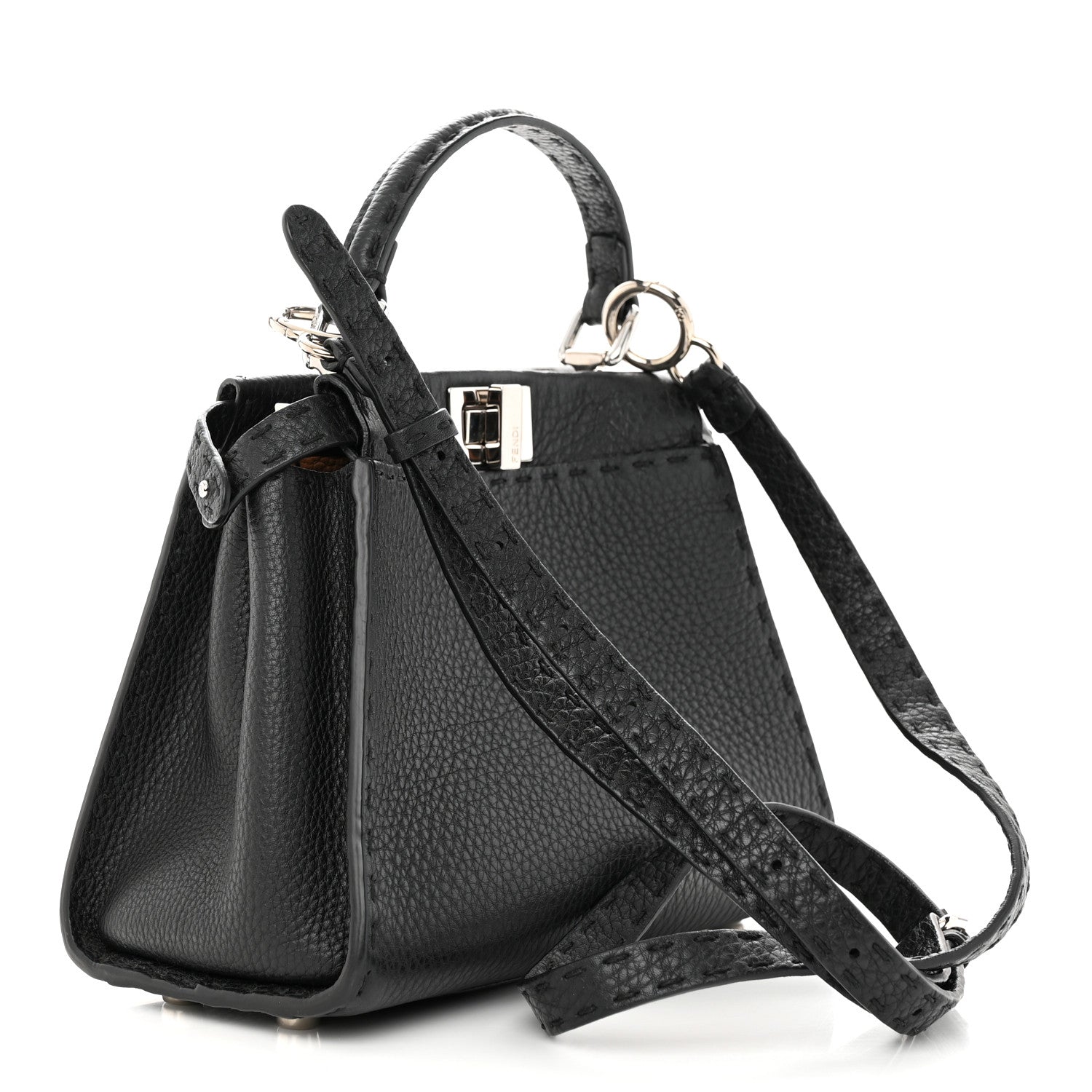 Fendi Cuoio Romano Selleria Bi-Color Mini Peekaboo Iconic Satchel Black Mou 3 of 10