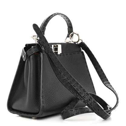 Fendi Cuoio Romano Selleria Bi-Color Mini Peekaboo Iconic Satchel Black Mou 3 of 10