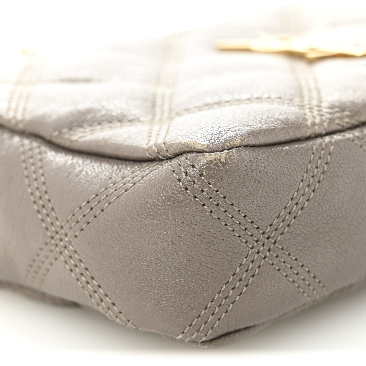 Grained Lambskin Quilted Mini Becky Double Zip Bag Taupe