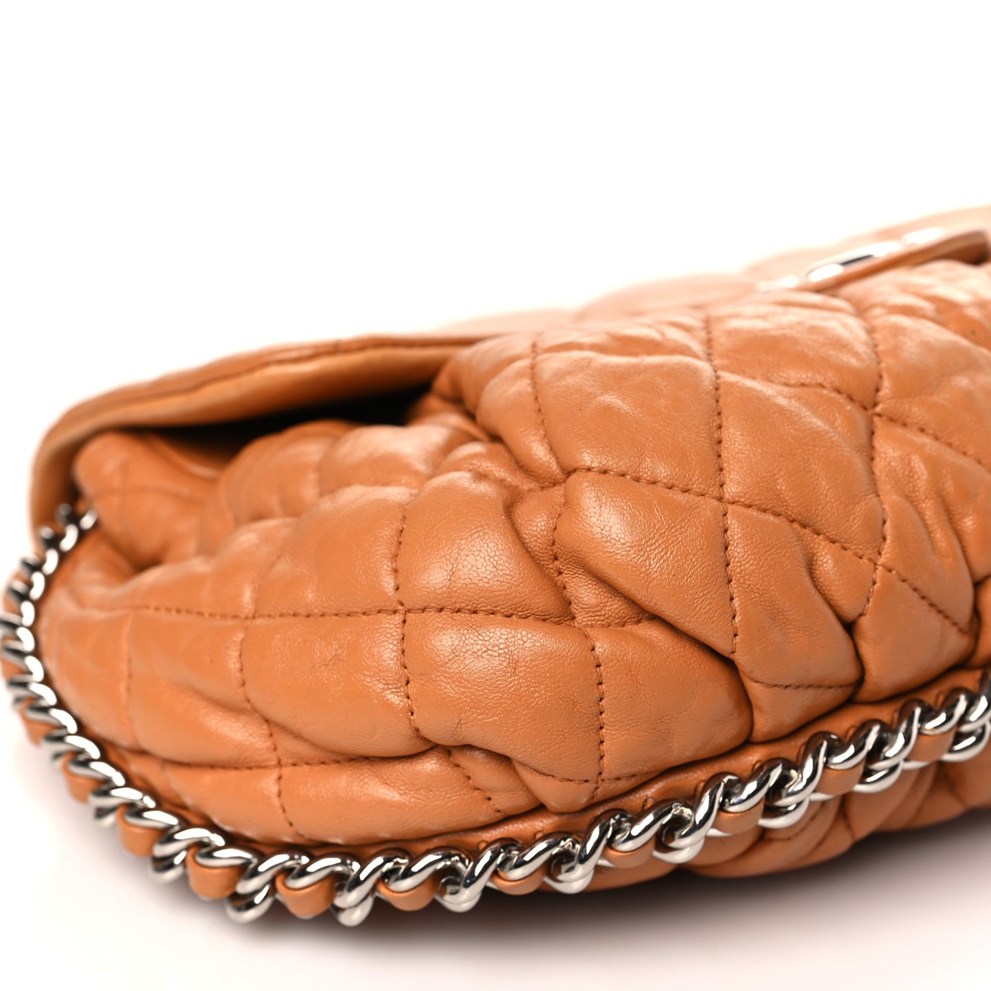Washed Lambskin Quilted Medium Chain Around Messenger Dark Beige