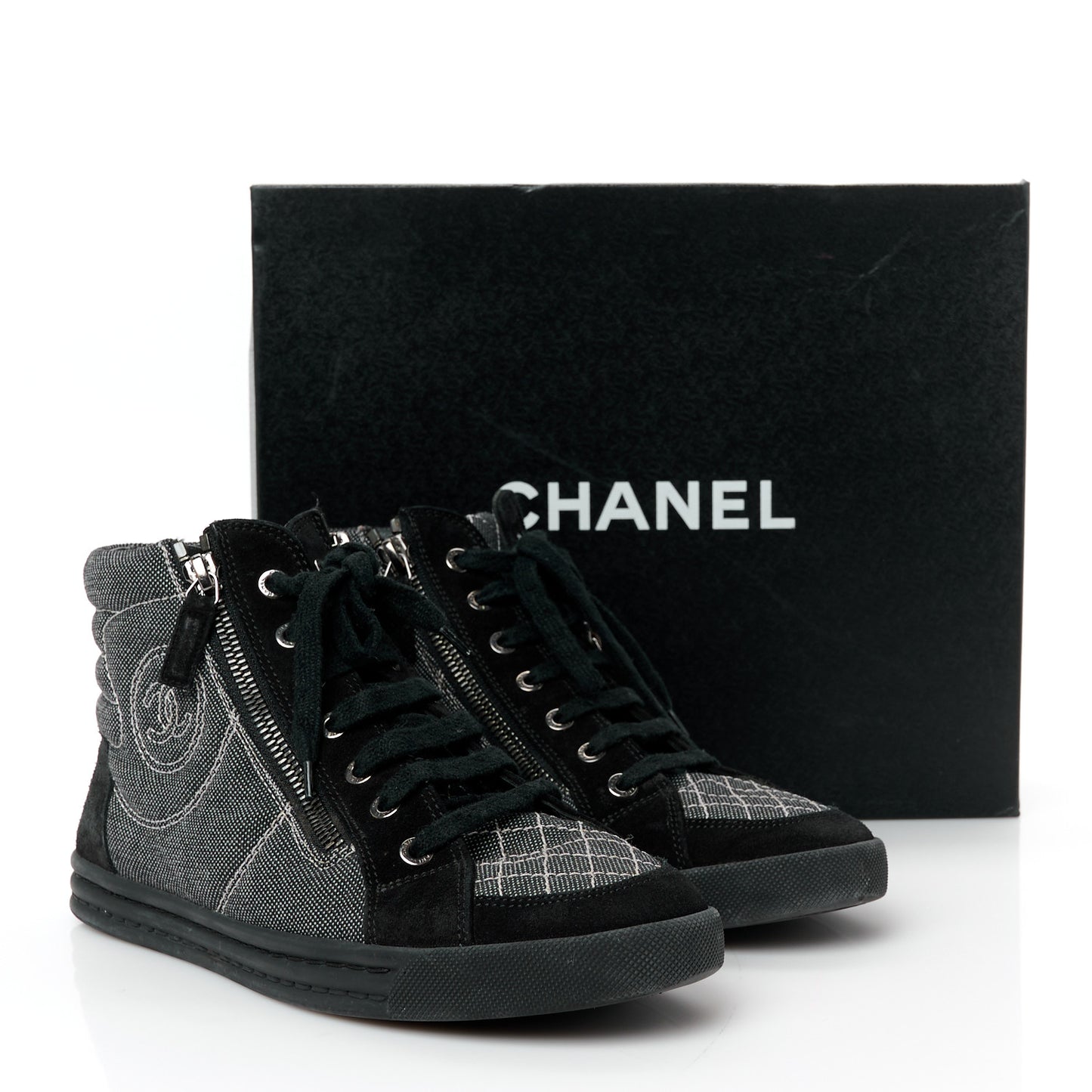 Toile Suede Calfskin CC High Top Sneakers 38 Black