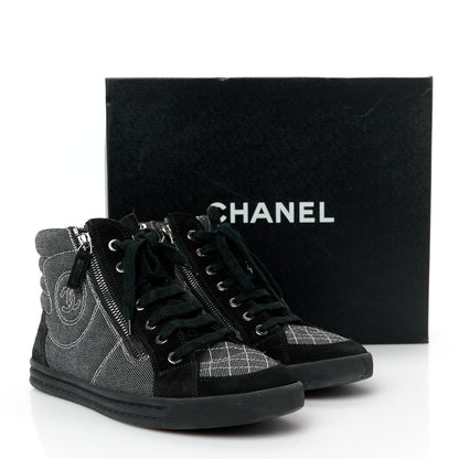 Chanel Toile Suede Calfskin CC High Top Sneakers 38 Black 11 of 11