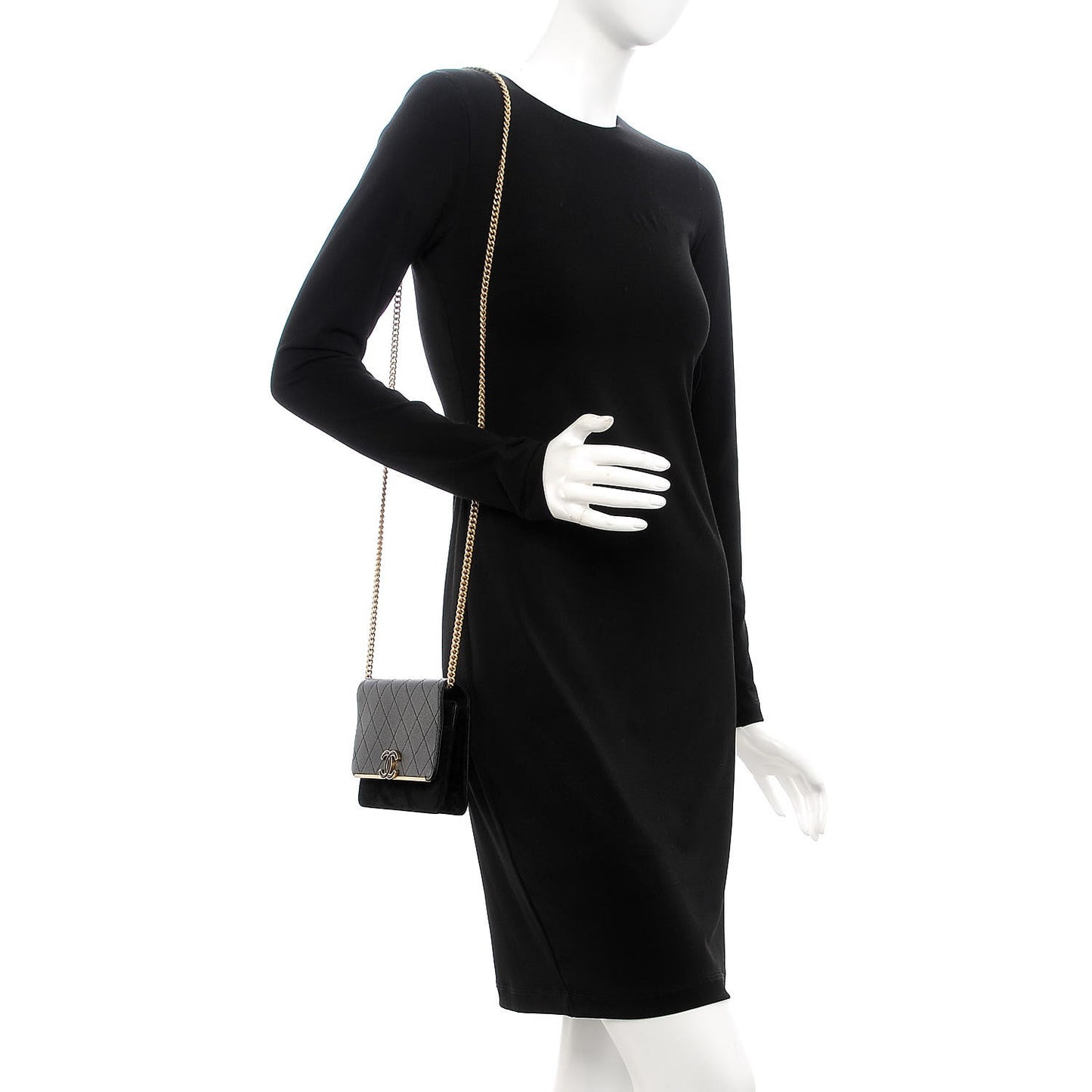 Caviar Suede Stitched Lady Coco Wallet On Chain WOC Black