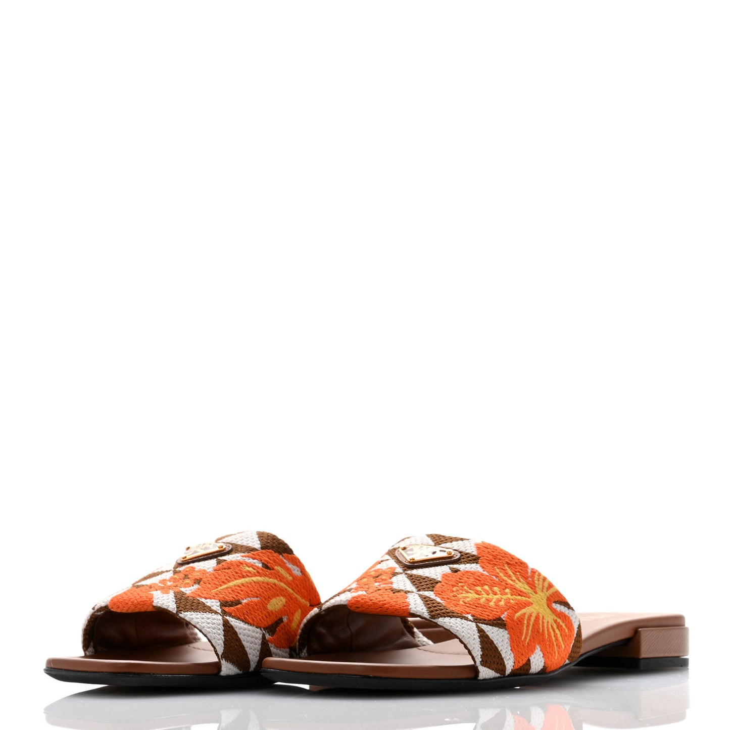 Jacquard Trianglolo Symbole Ibiscus Metal Triangle Logo Embroidered 10mm Slide Sandals 37 Tabacco Talco