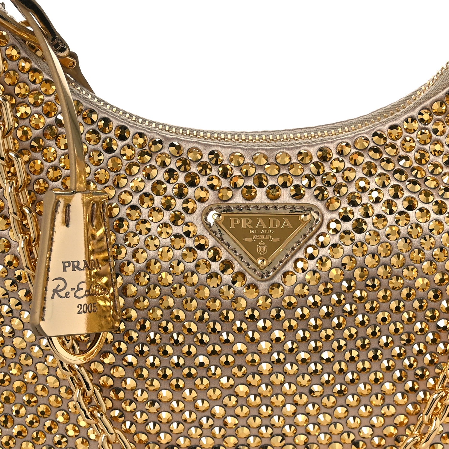 Prada Satin Crystal Re-Edition 2005 Shoulder Bag Platino 7 of 9