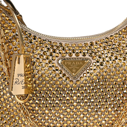 Prada Satin Crystal Re-Edition 2005 Shoulder Bag Platino 7 of 9