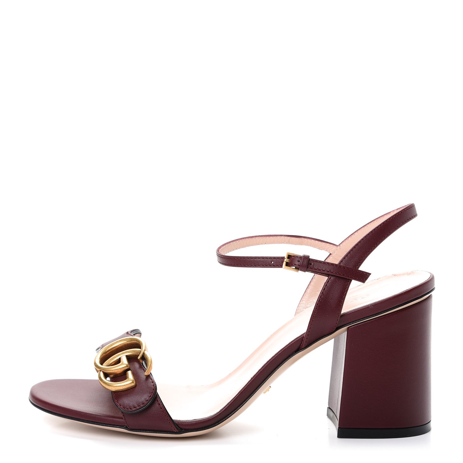 Gucci Lifford Calfskin GG Marmont Ankle Wrap 75mm Sandals 38 Vintage Bordeaux 1 of 11