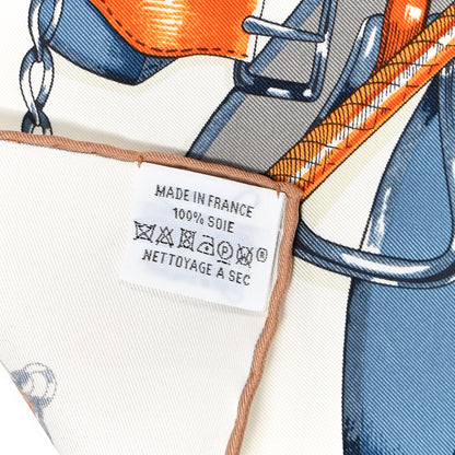 Hermes Silk Cavalcades Scarf 90 White Bleu Jean Vert 4 of 12