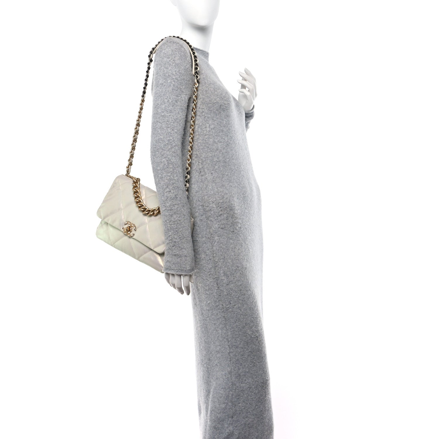 Chanel Iridescent Calfskin Quilted Large Chanel 19 Flap White 2 of 10