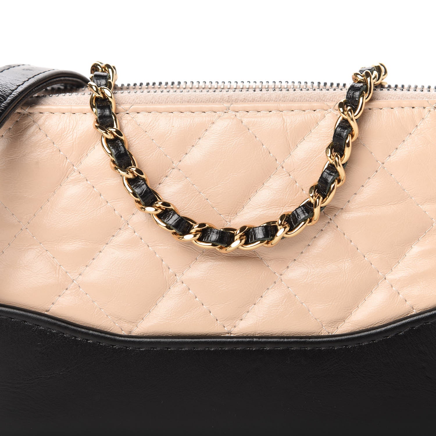 Chanel Aged Calfskin Quilted Small Gabrielle Clutch With Chain Beige Black 11 of 13