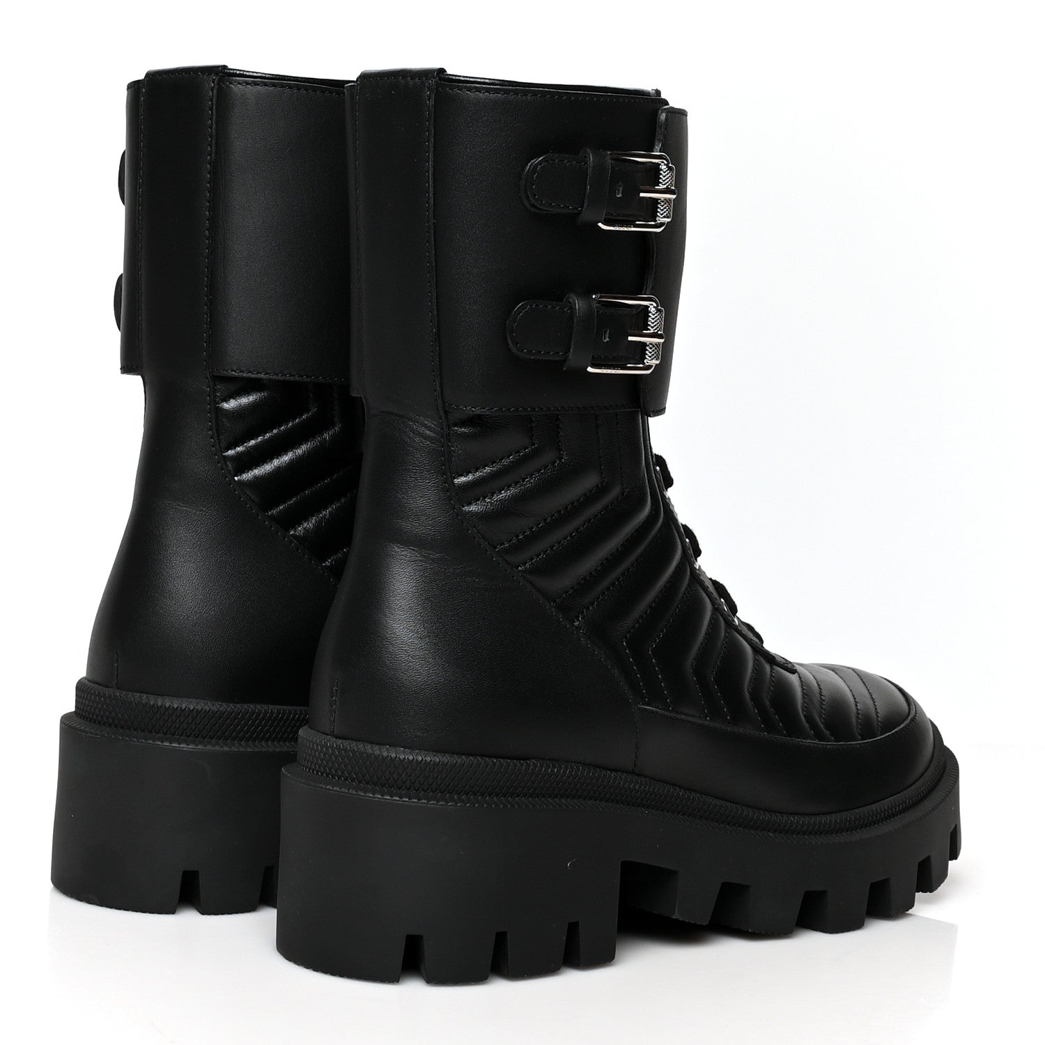 Gucci Nappa Frances GG Matelasse Platform Combat Boots 36 Black 4 of 7