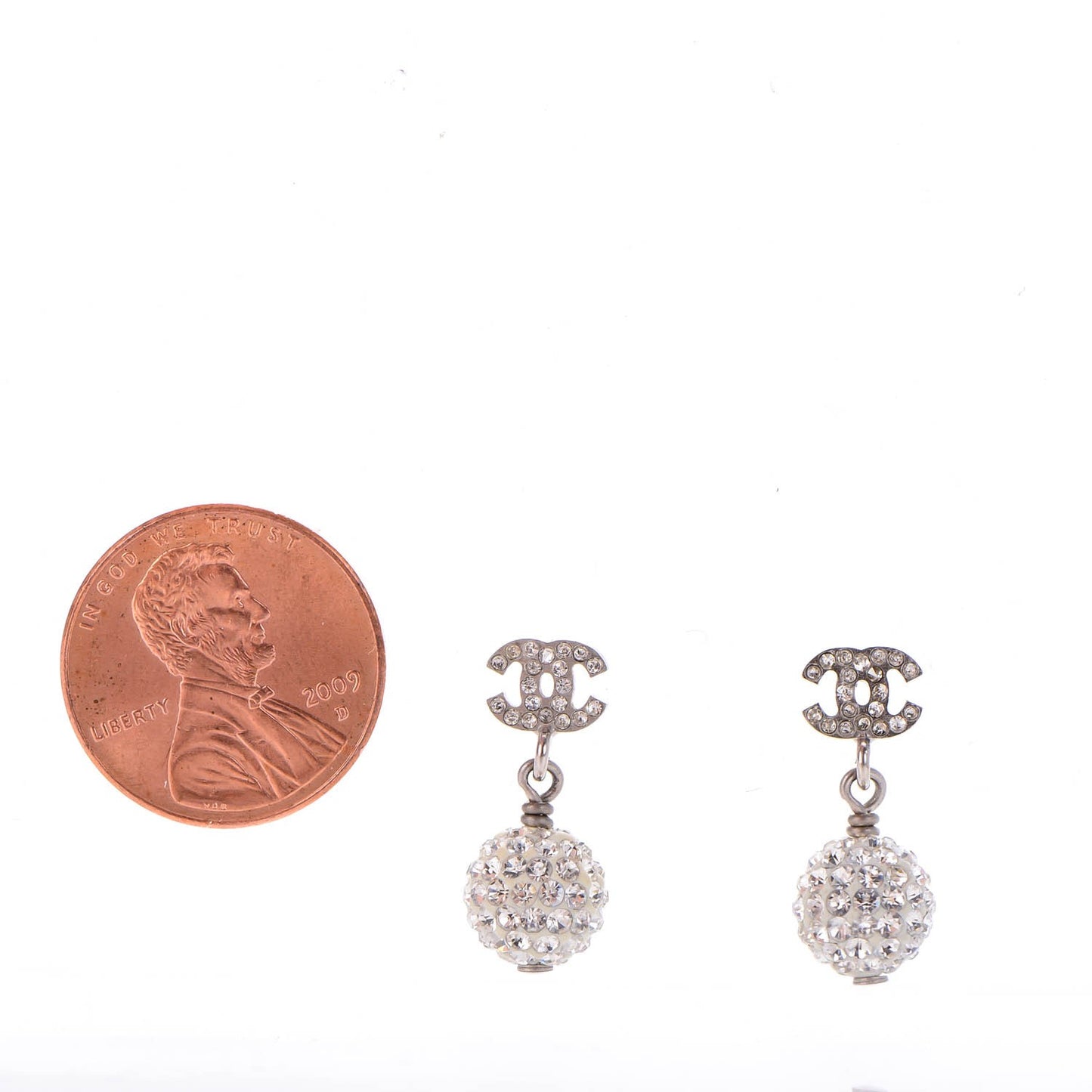 Crystal CC Drop Earrings White Silver