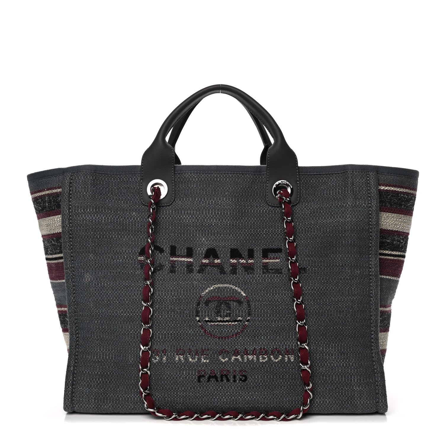 Chanel Striped Canvas Medium Deauville Tote Grey 1 of 21
