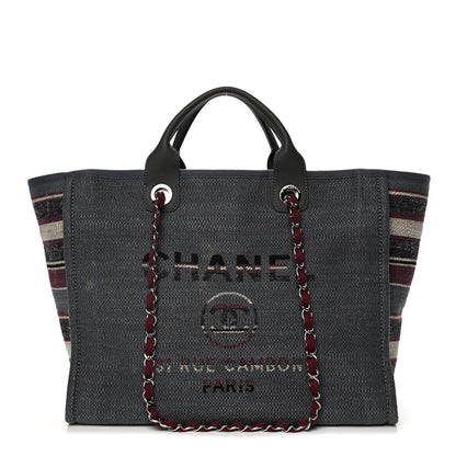 Chanel Striped Canvas Medium Deauville Tote Grey 1 of 21