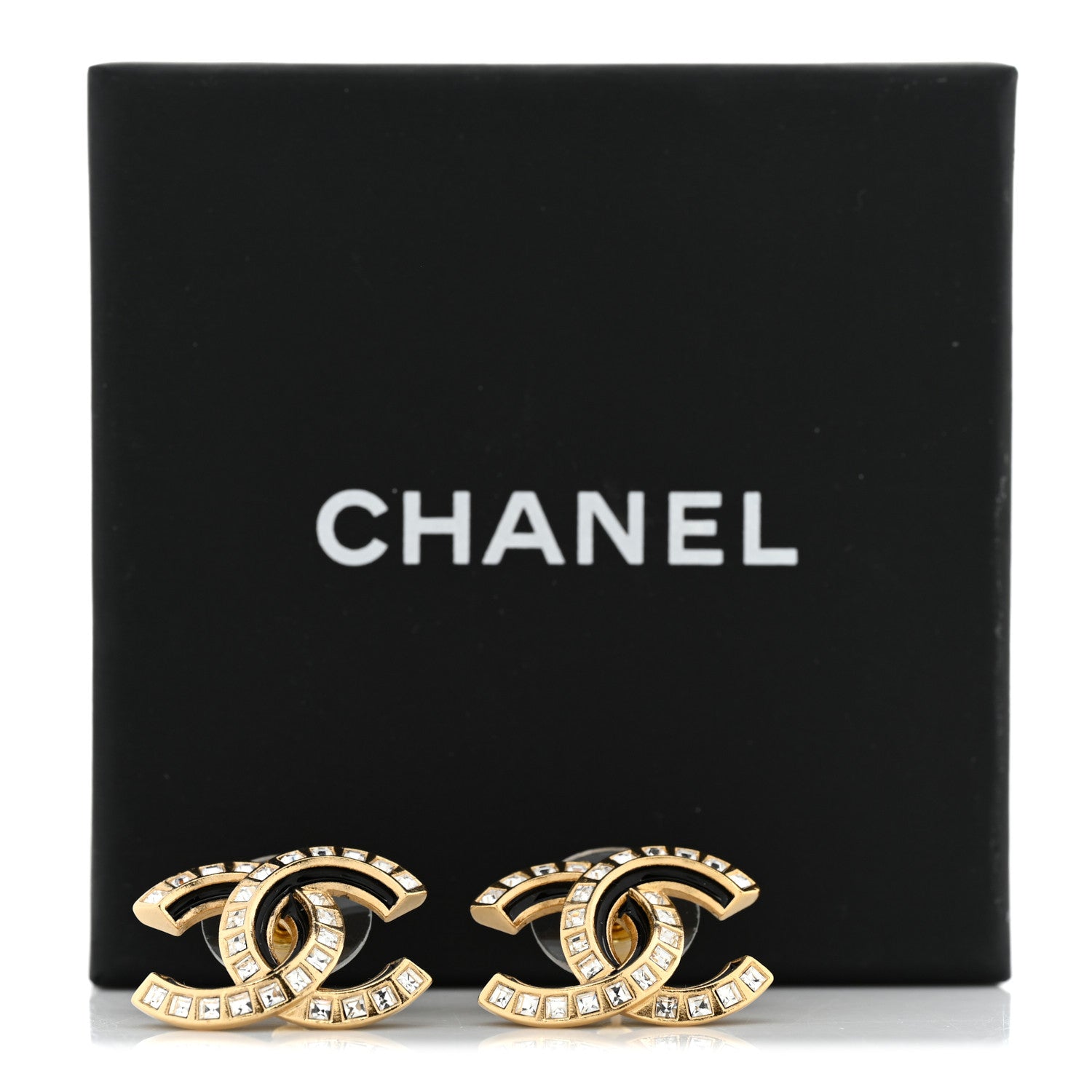 Chanel Baguette Crystal Enamel CC Earrings Black Gold 4 of 4