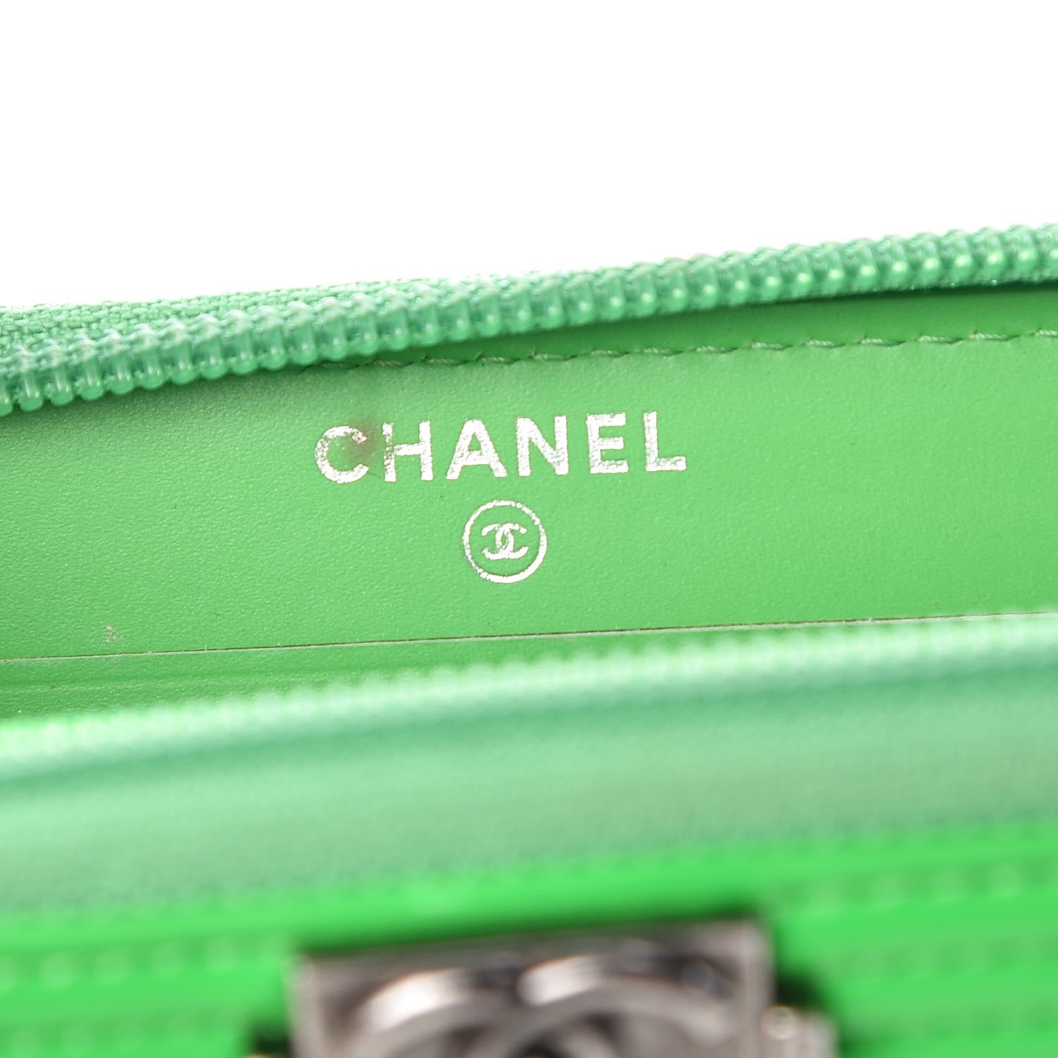 Chanel Patent Quilted Small Boy Zip Around Wallet Green 6 of 14