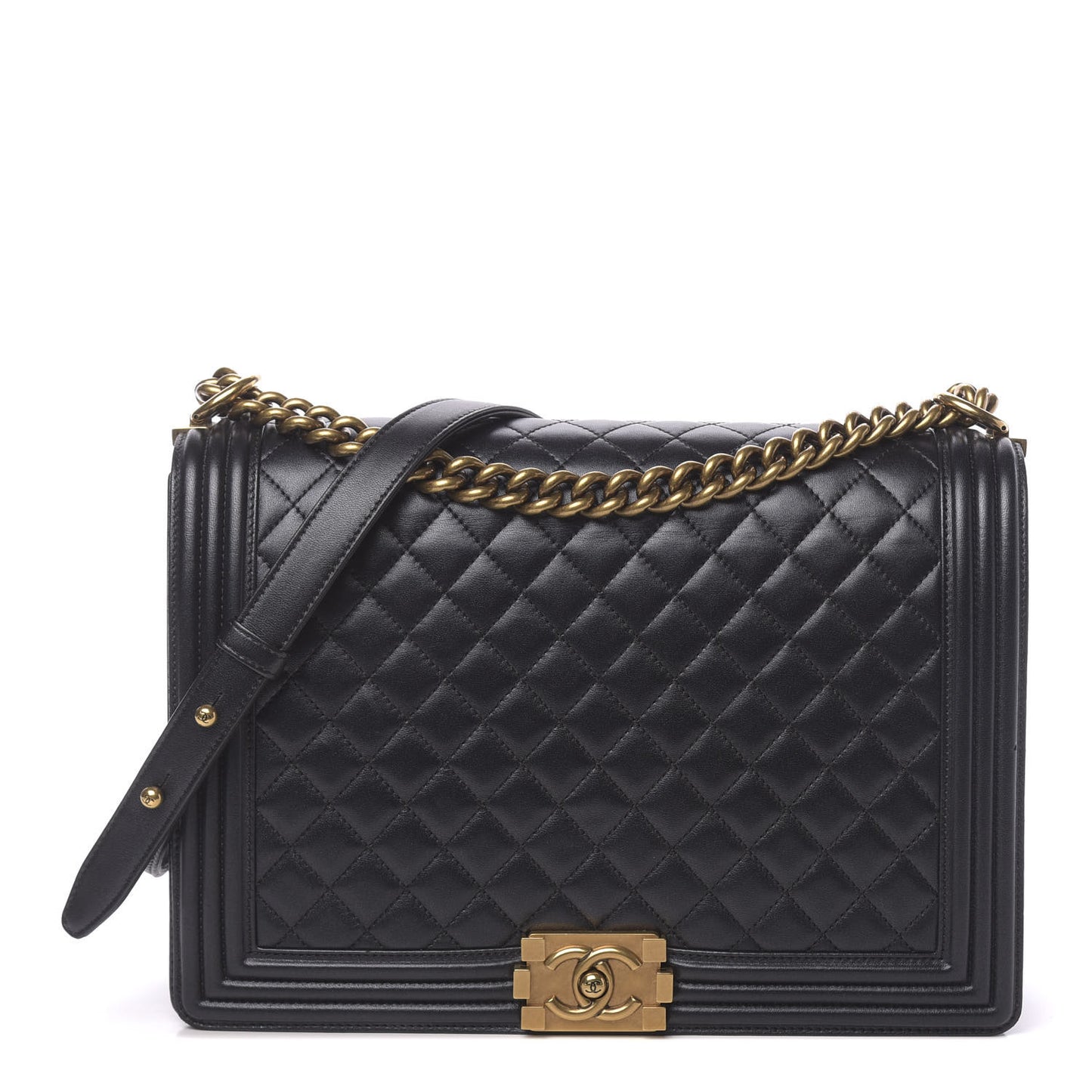 Metallic Lambskin Quilted Large Boy Flap Black