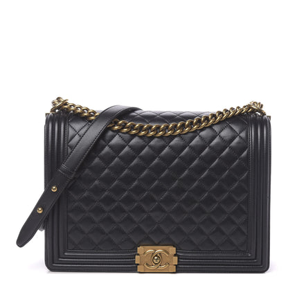 Chanel Metallic Lambskin Quilted Large Boy Flap Black 1 of 13