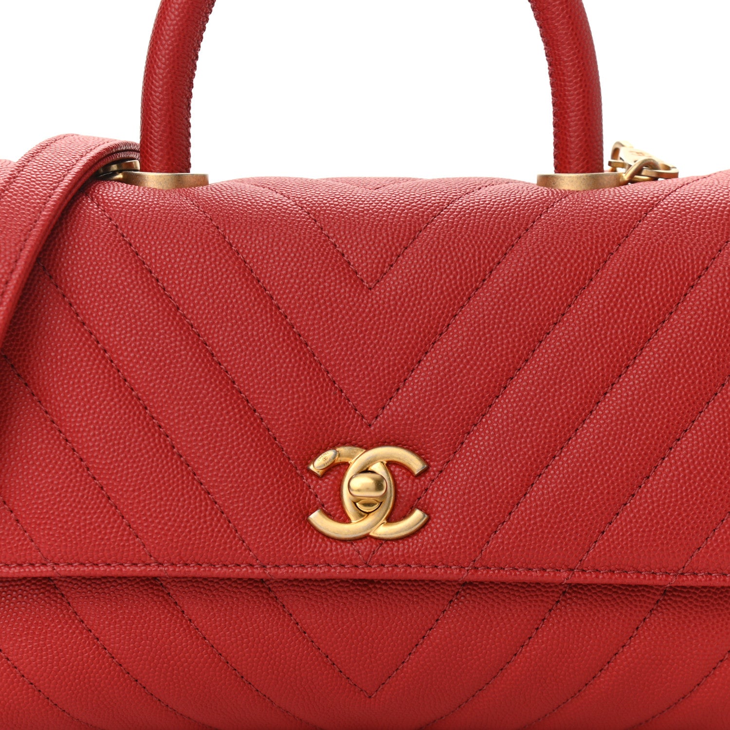 Chanel Caviar Chevron Quilted Mini Coco Handle Flap Red 8 of 11
