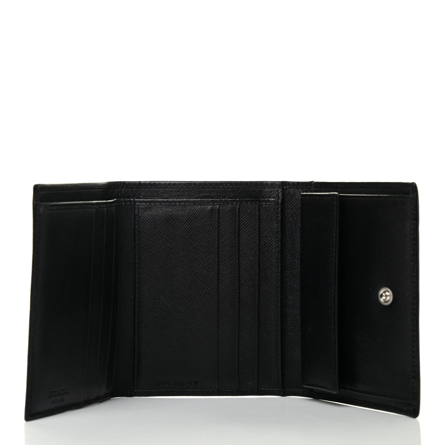 Prada Saffiano Metal Tri-Fold Wallet Black 5 of 8