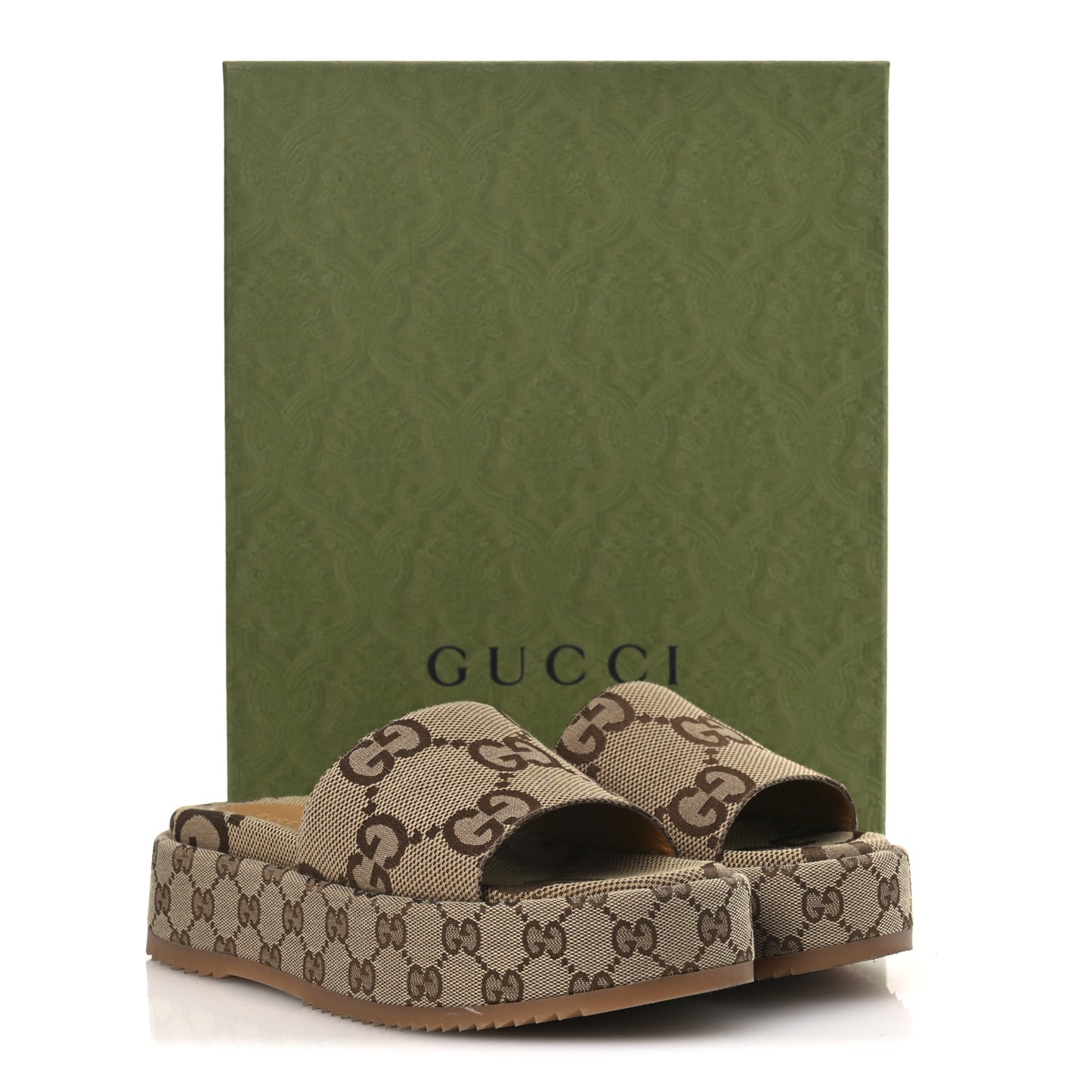 Monogram Maxi GG Angelina Platform 55mm Slide Sandals 39.5 Camel Ebony