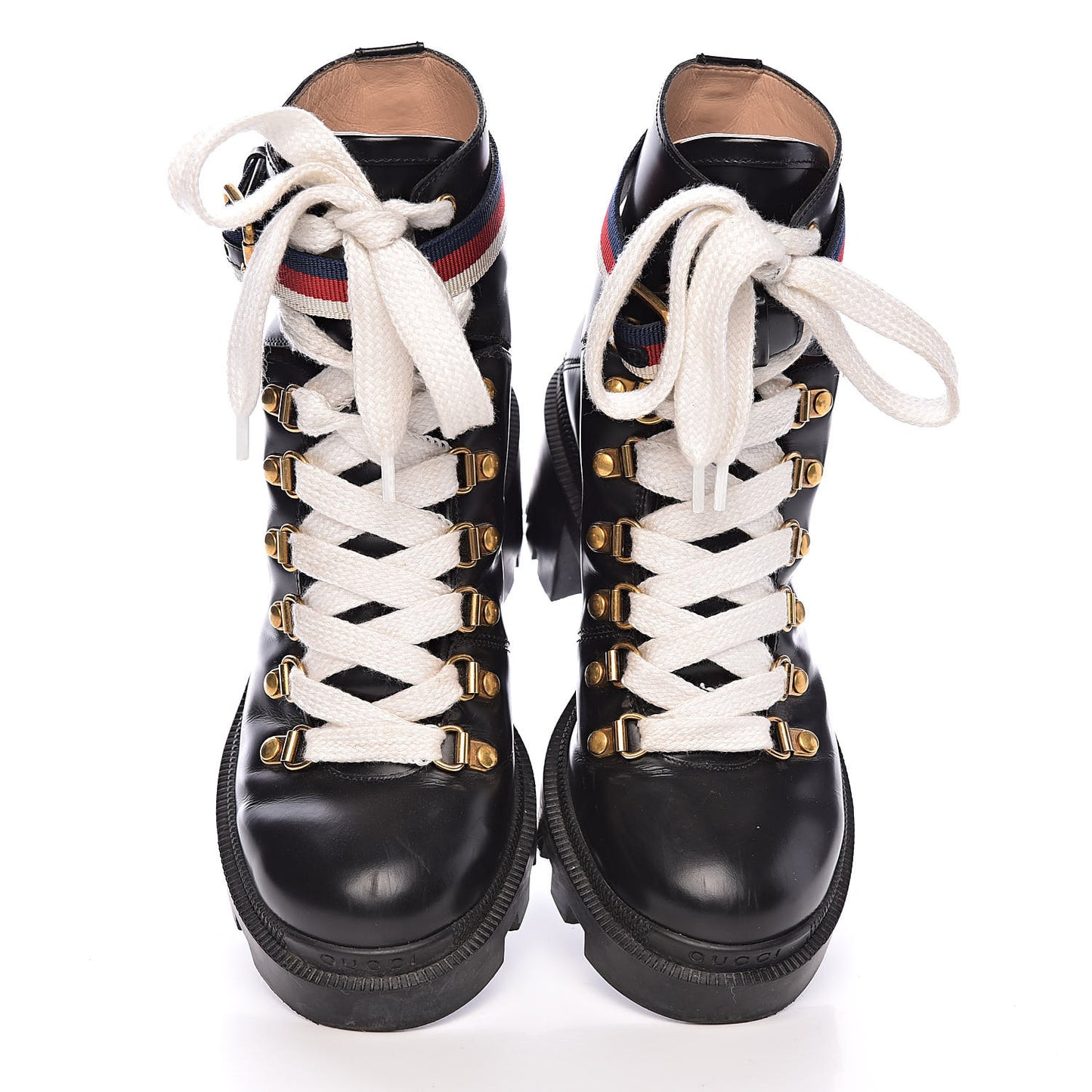 Calfskin Sylvie Web Lace Up Combat Boots 35 Black