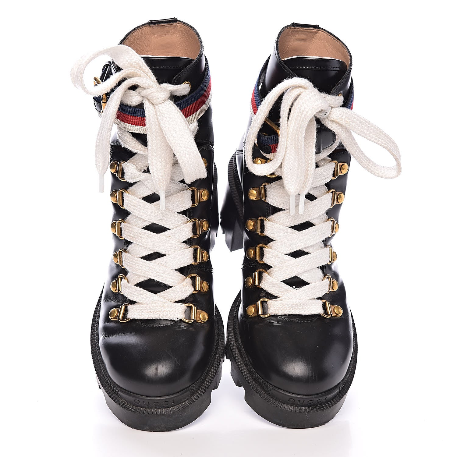 Gucci Calfskin Sylvie Web Lace Up Combat Boots 35 Black 11 of 11
