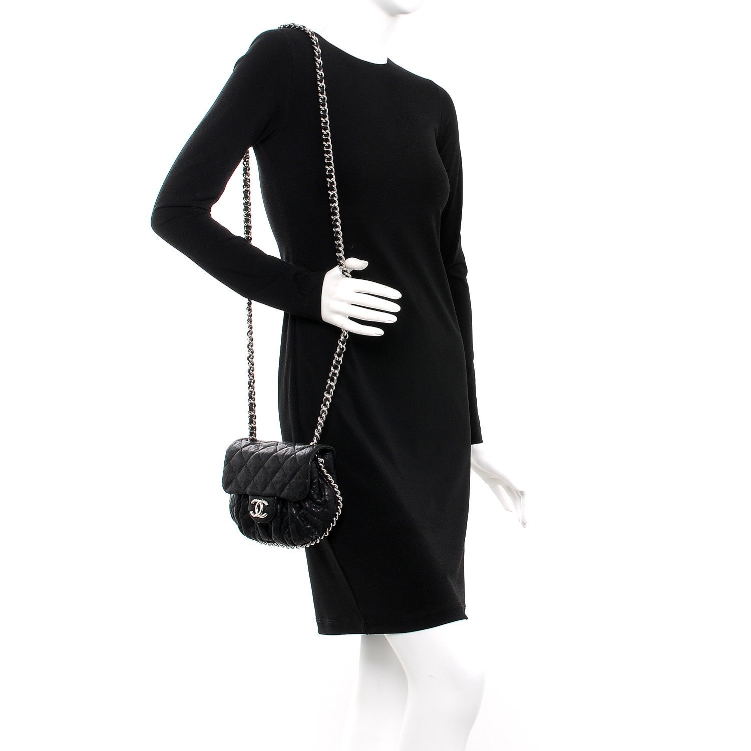 Chanel Washed Lambskin Mini Chain Around Messenger Black 2 of 8