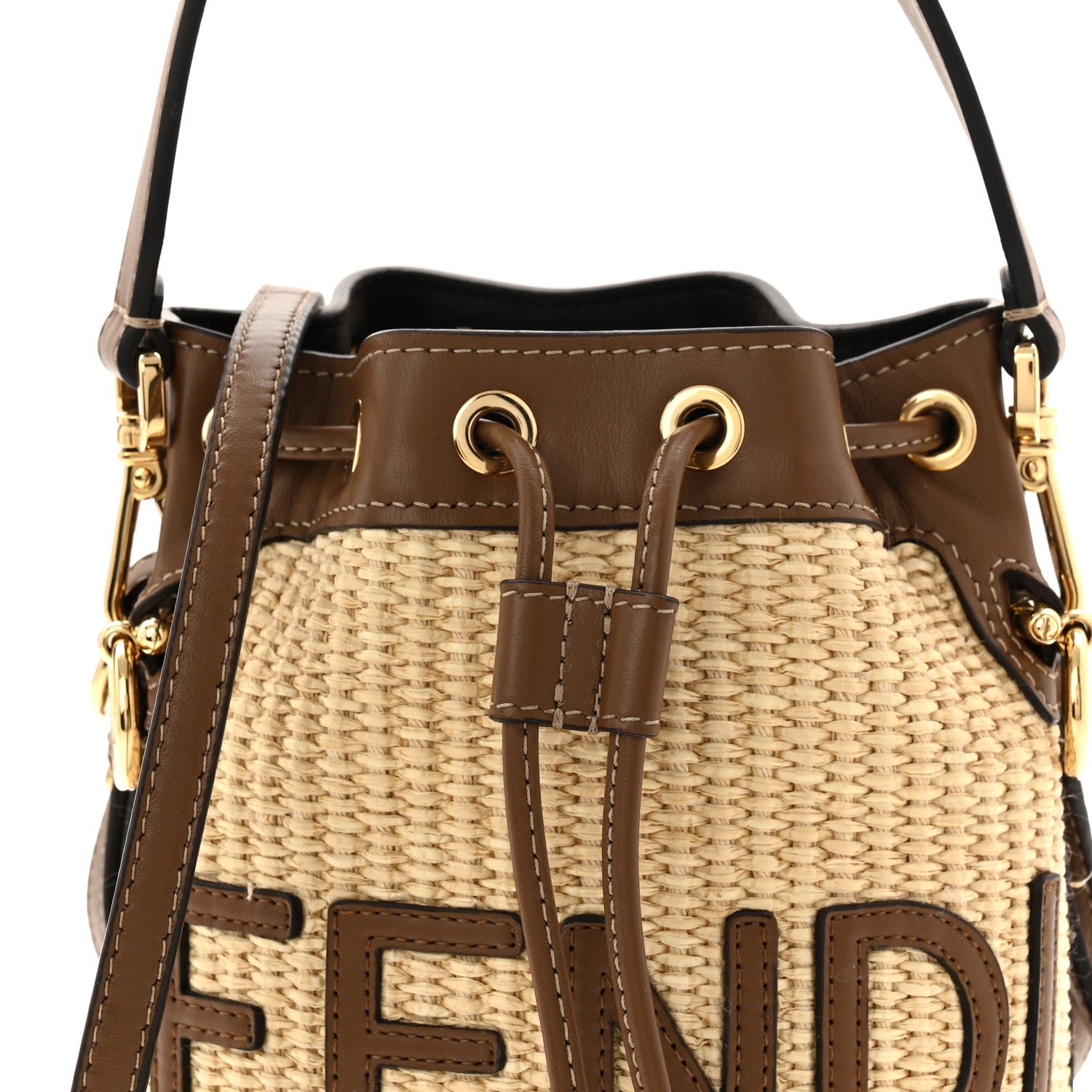 Fendi Straw F is Fendi Logo Crochet Mini Mon Tresor Bucket Bag Naturale Black 8 of 10