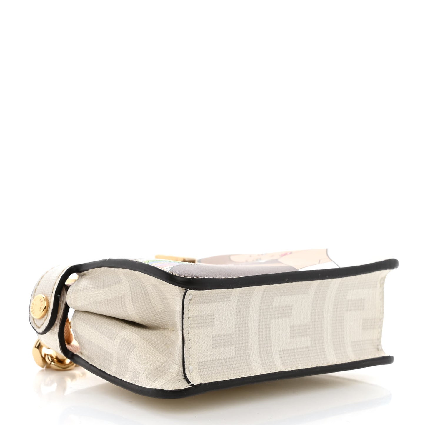 Glazed Fabric FF Bikini Girls Inlay Nano Peekaboo Maxi Handle Satchel Bianco Perla Multicolor