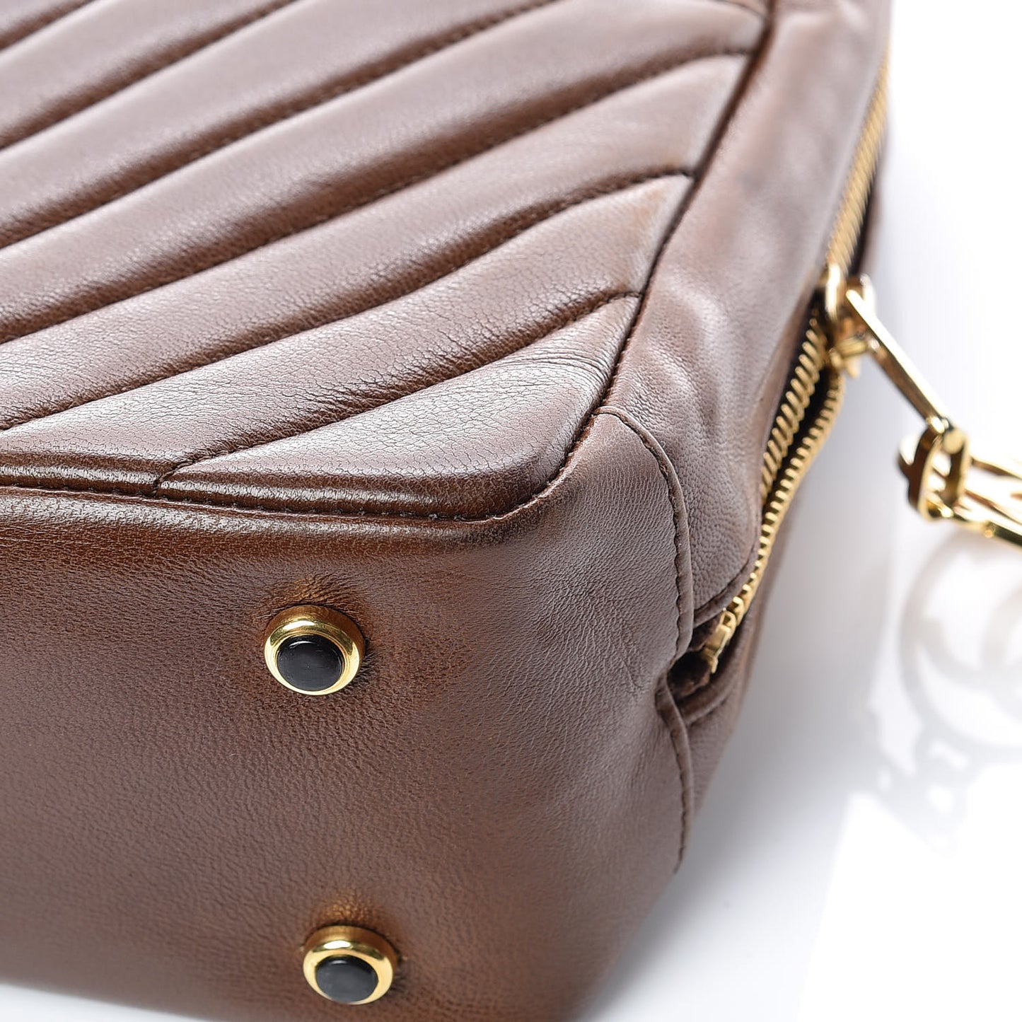 Lambskin Chevron Quilted Shoulder Bag Brown