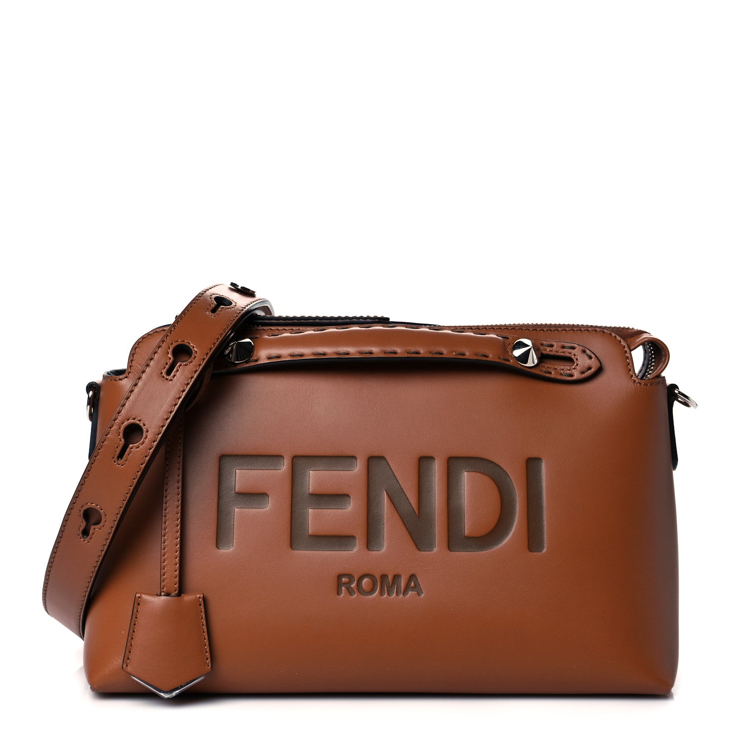 Fendi Vitello King Logo Embossed Medium By The Way Boston Bag Cuoio 1 of 10