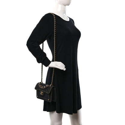 Chanel Denim Quilted Double You Mini Flap Black Golden 2 of 11