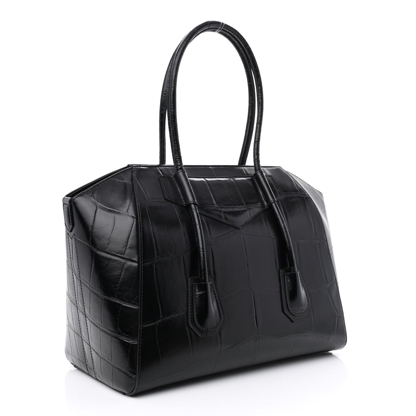 Calfskin Crocodile Embossed Medium Lock Antigona Black