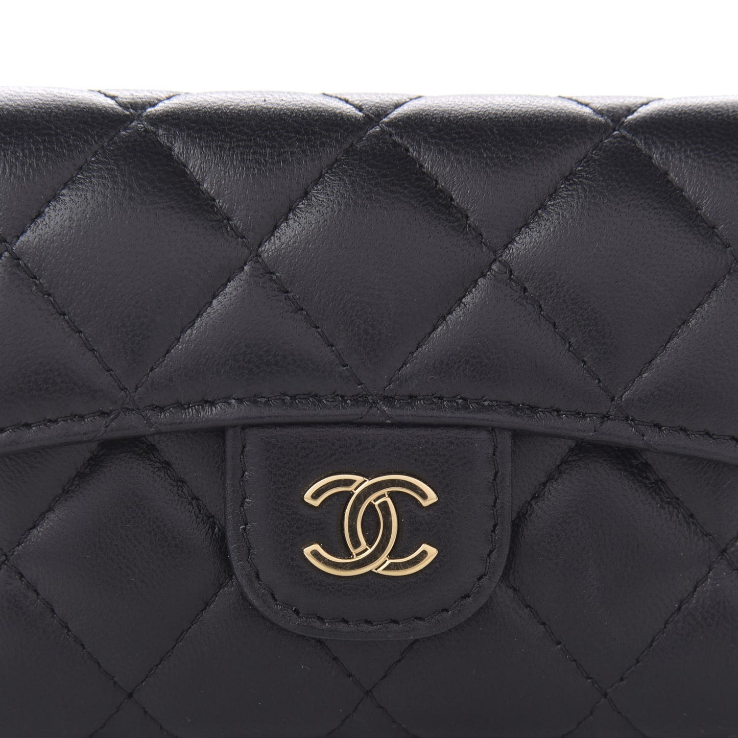 Lambskin Quilted Flap Card Holder Black