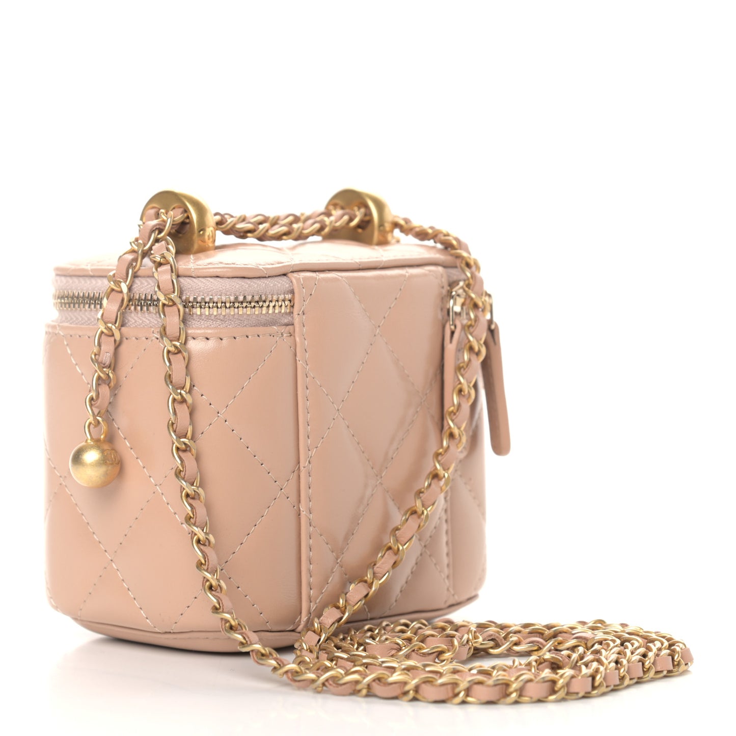 Calfskin Quilted Mini Perfect Fit Vanity Case With Chain Beige